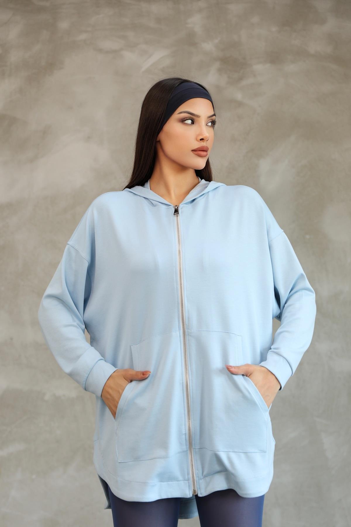 Kadın Premium Soft Modal Kapüşonlu Oversize Fermuarlı Sweatshirt 25518