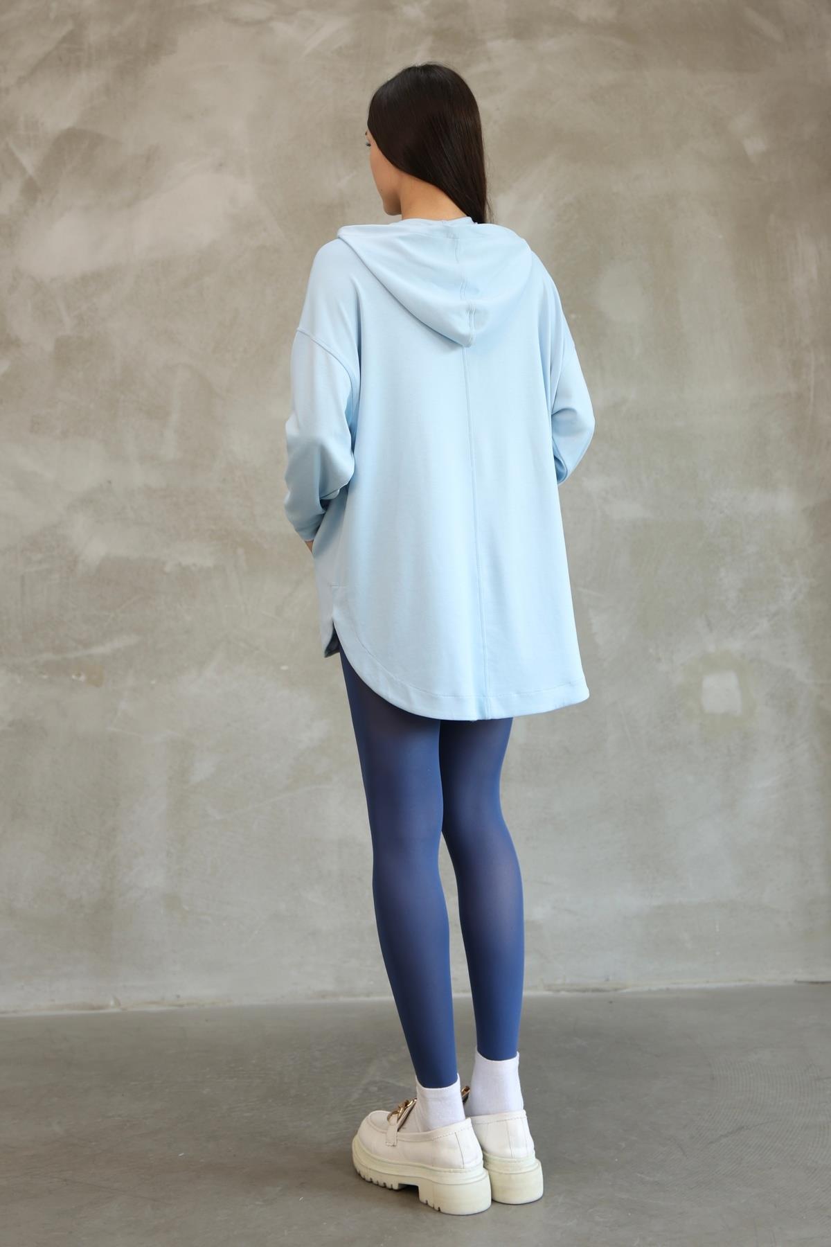 Kadın Premium Soft Modal Kapüşonlu Oversize Fermuarlı Sweatshirt 25518