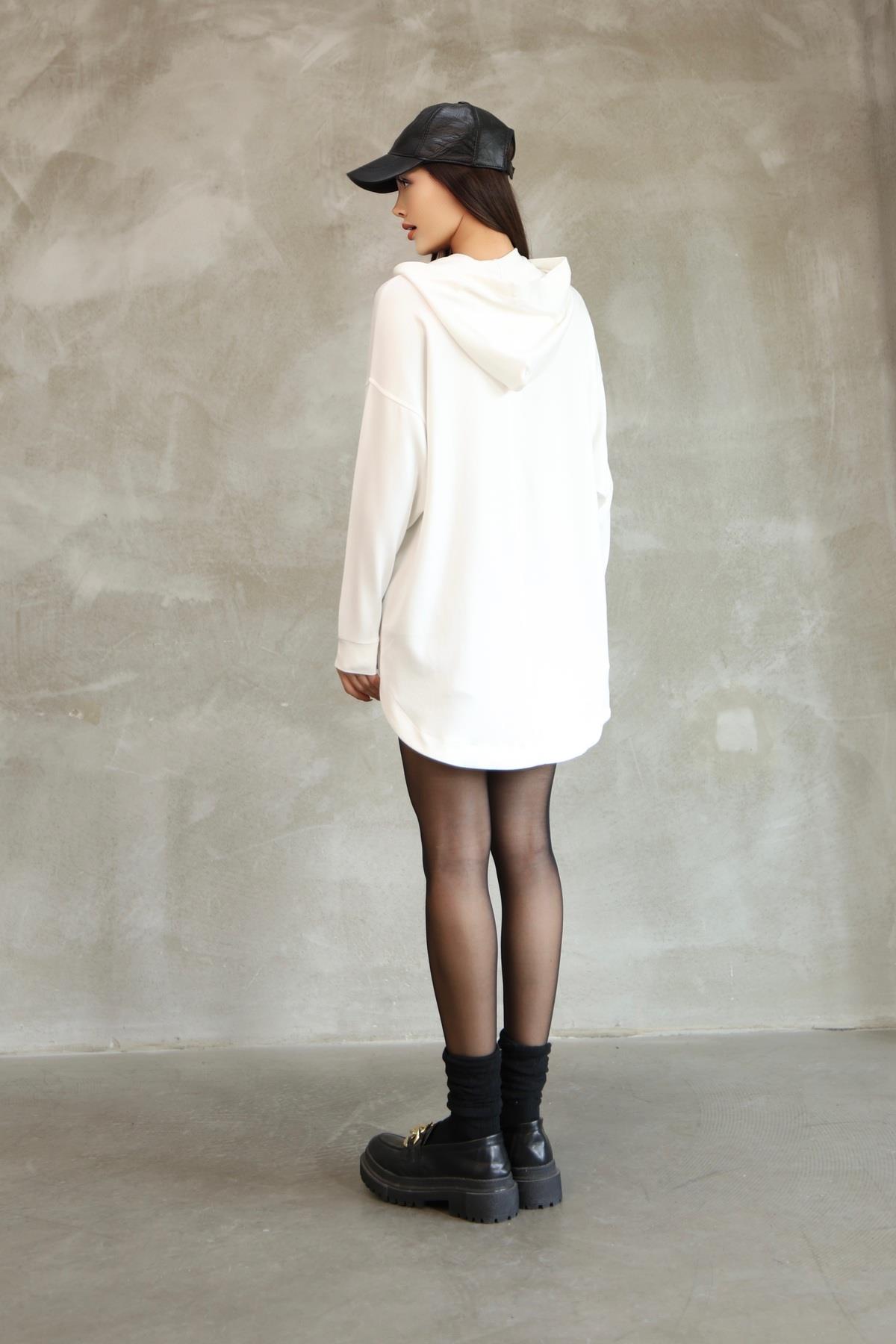 Kadın Premium Soft Modal Kapüşonlu Oversize Fermuarlı Sweatshirt 25518