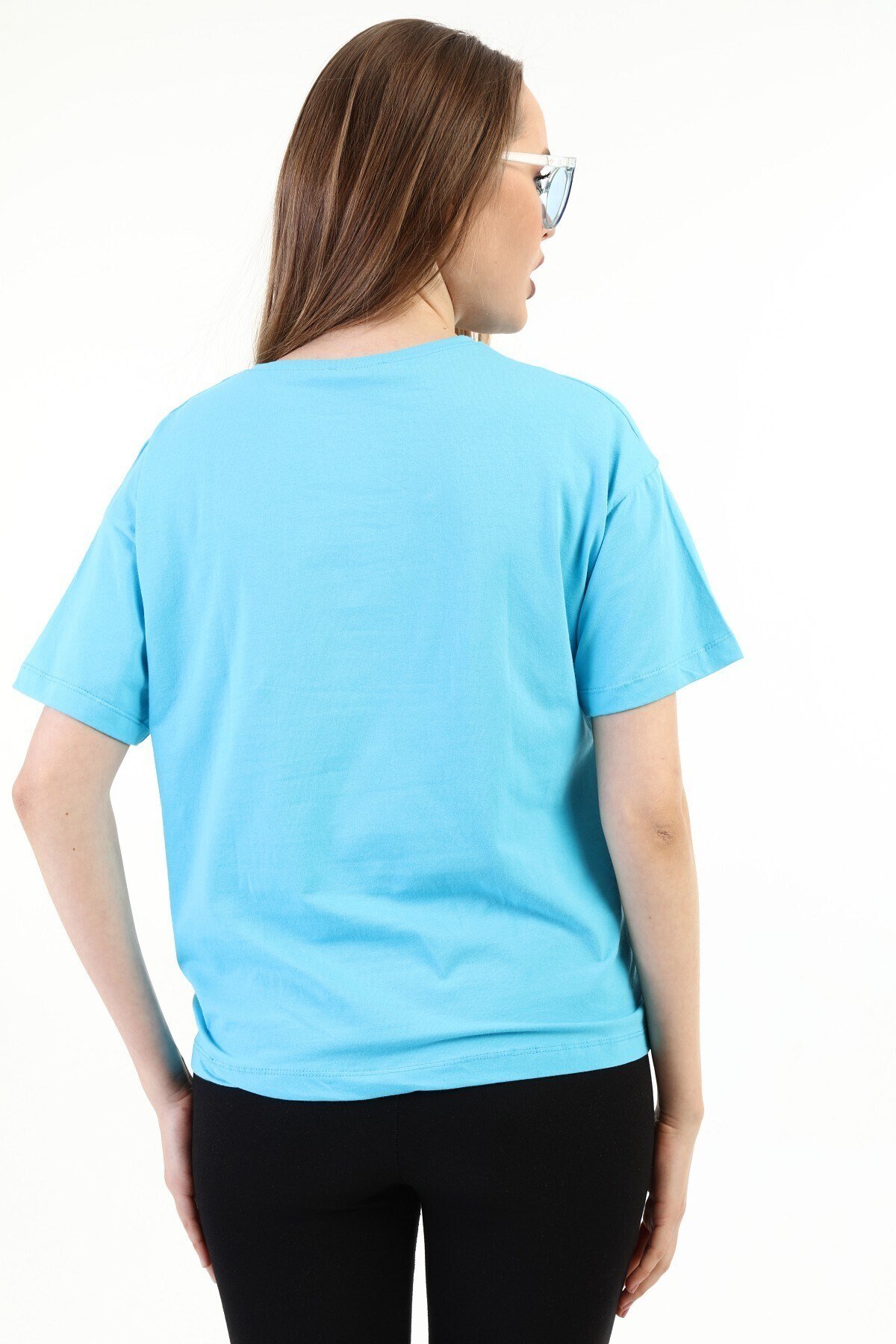 Kadın Taşlı Baskılı Mavi T-shirt 20010