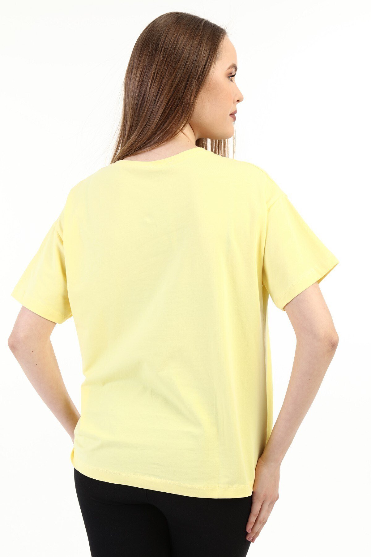 Kadın Taşlı Baskılı Sarı T-shirt 20010