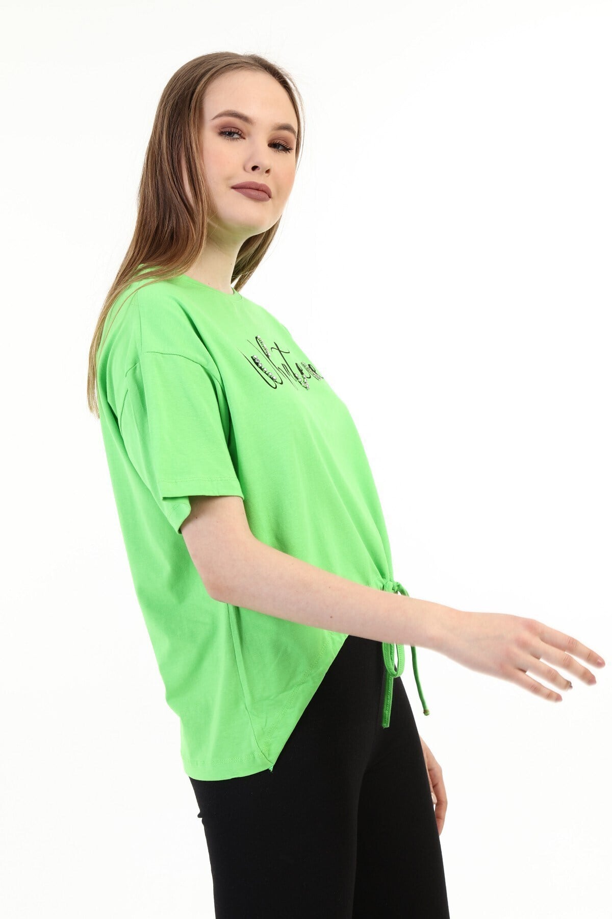 Kadın Taşlı Baskılı Yeşil T-shirt 20010