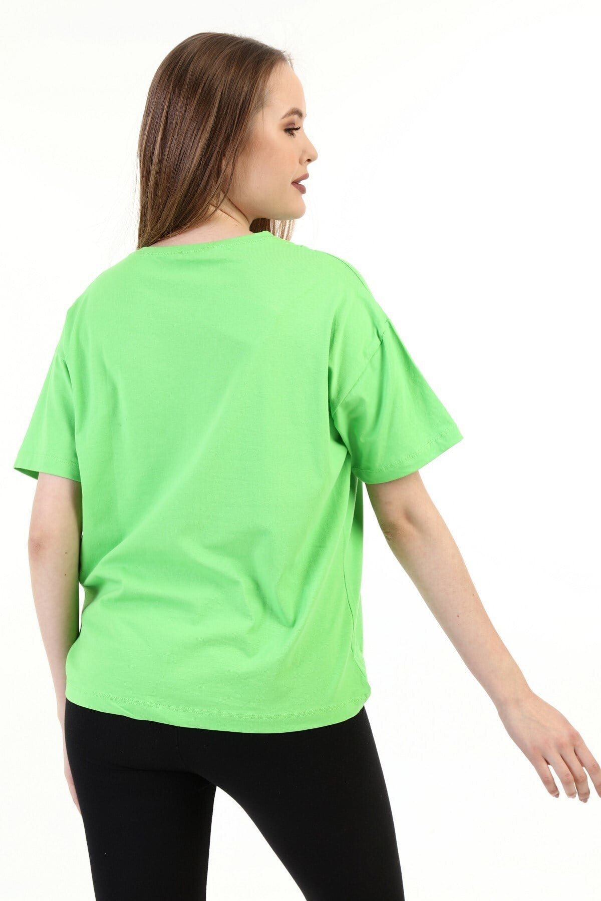 Kadın Taşlı Baskılı Yeşil T-shirt 20010