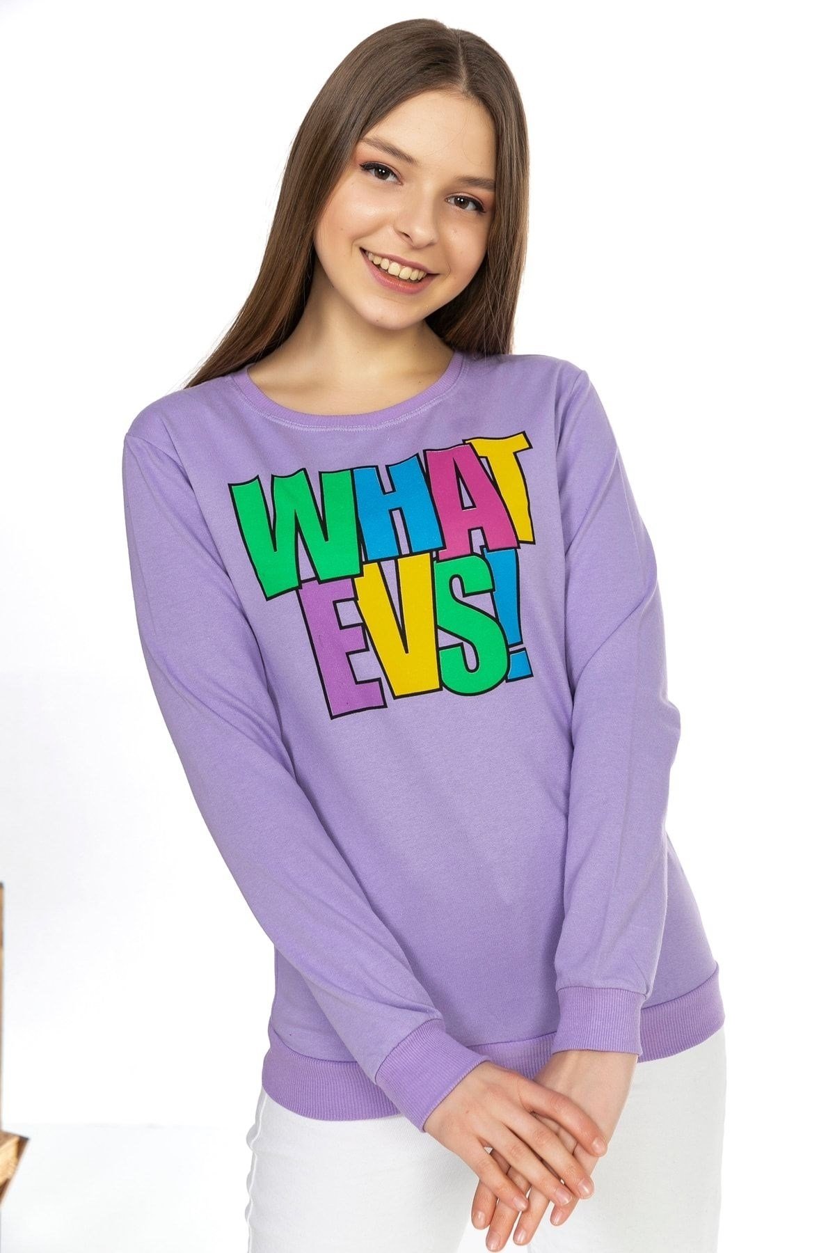 Kadın What Evs Baskılı Sweatshirt 5406 Lila