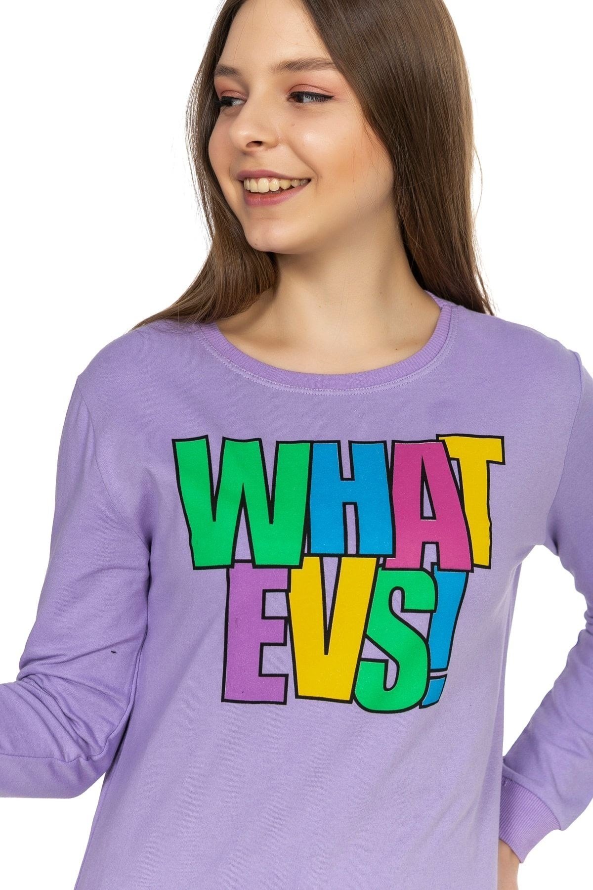 Kadın What Evs Baskılı Sweatshirt 5406 Lila