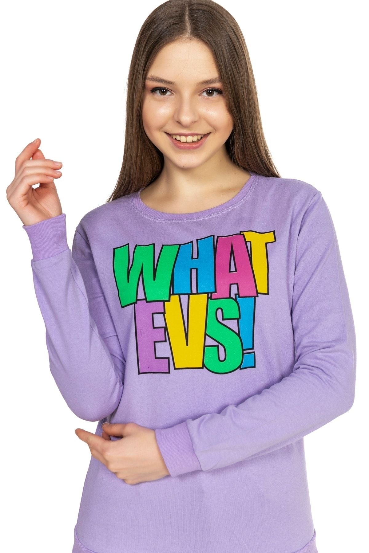 Kadın What Evs Baskılı Sweatshirt 5406 Lila