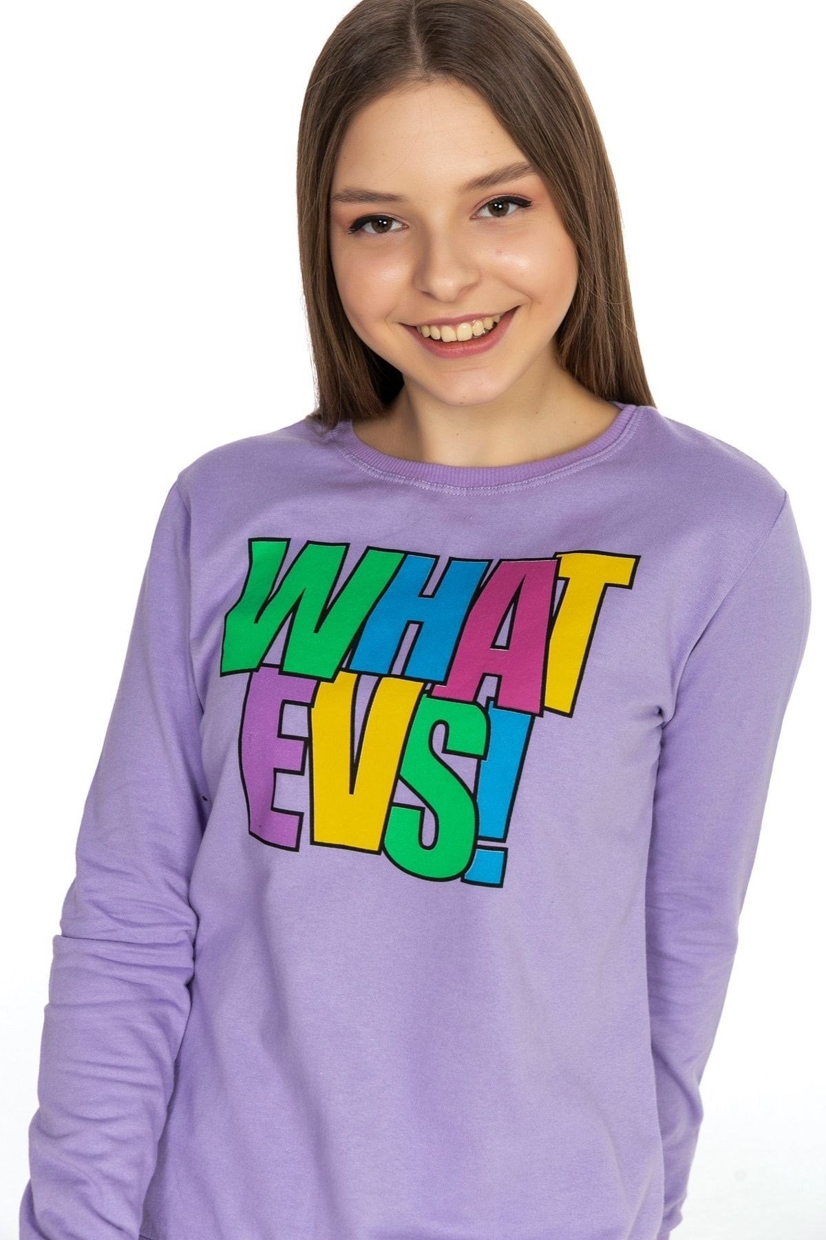Kadın What Evs Baskılı Sweatshirt 5406 Lila