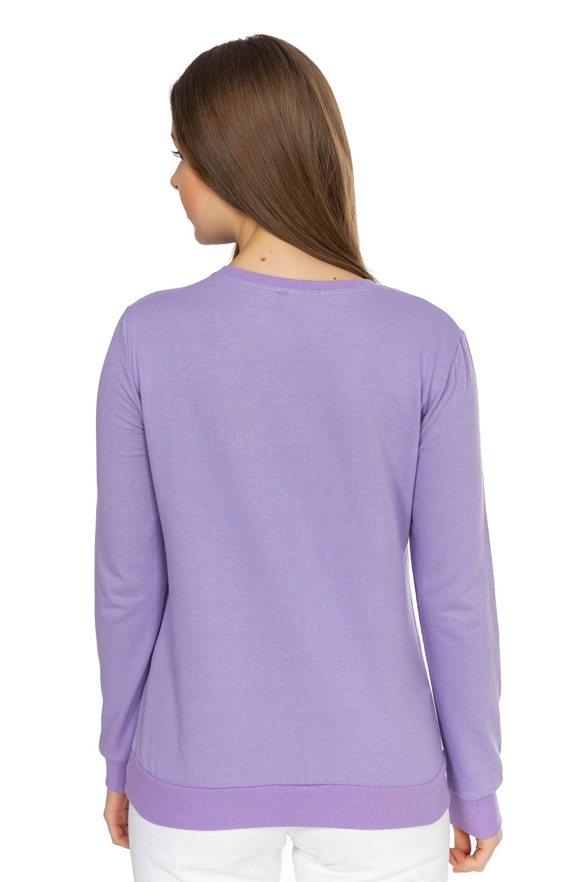 Kadın What Evs Baskılı Sweatshirt 5406 Lila