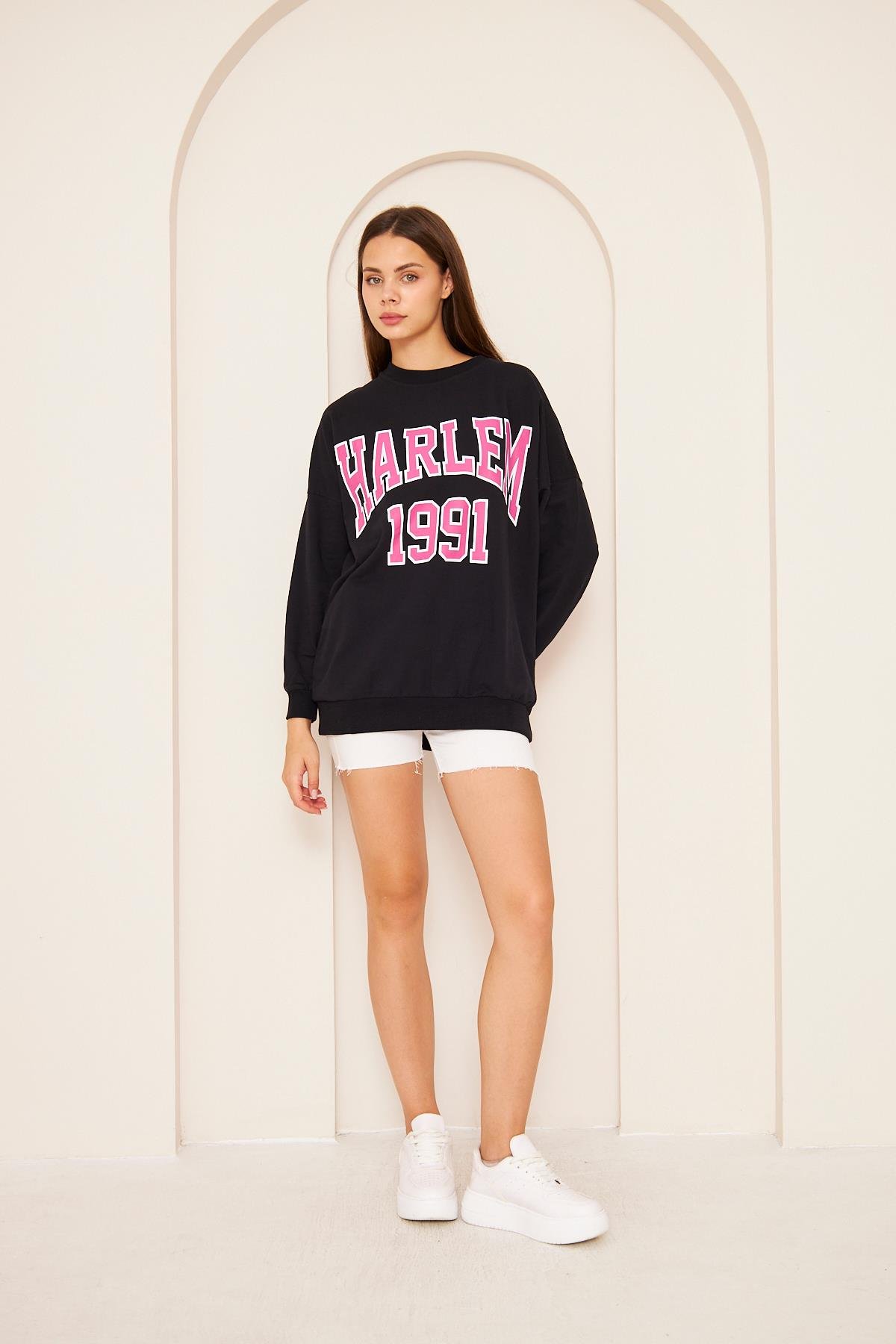 Oversize %100 Pamuklu Şardonlu Sweatshırt 22907b3 -siyah