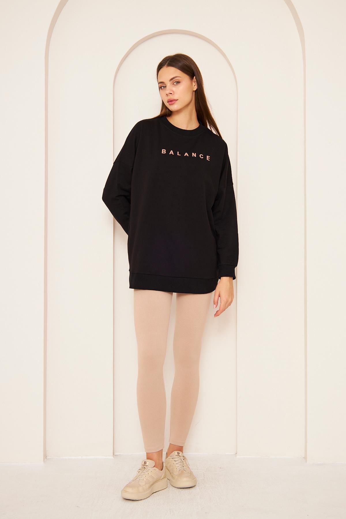 Oversize %100 Pamuklu Şardonlu Sweatshırt 22907b2 -siyah
