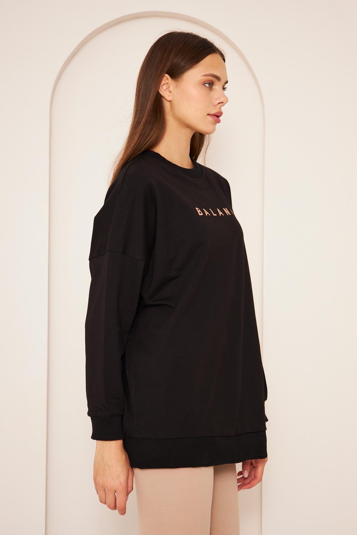 Oversize %100 Pamuklu Şardonlu Sweatshırt 22907b2 -siyah