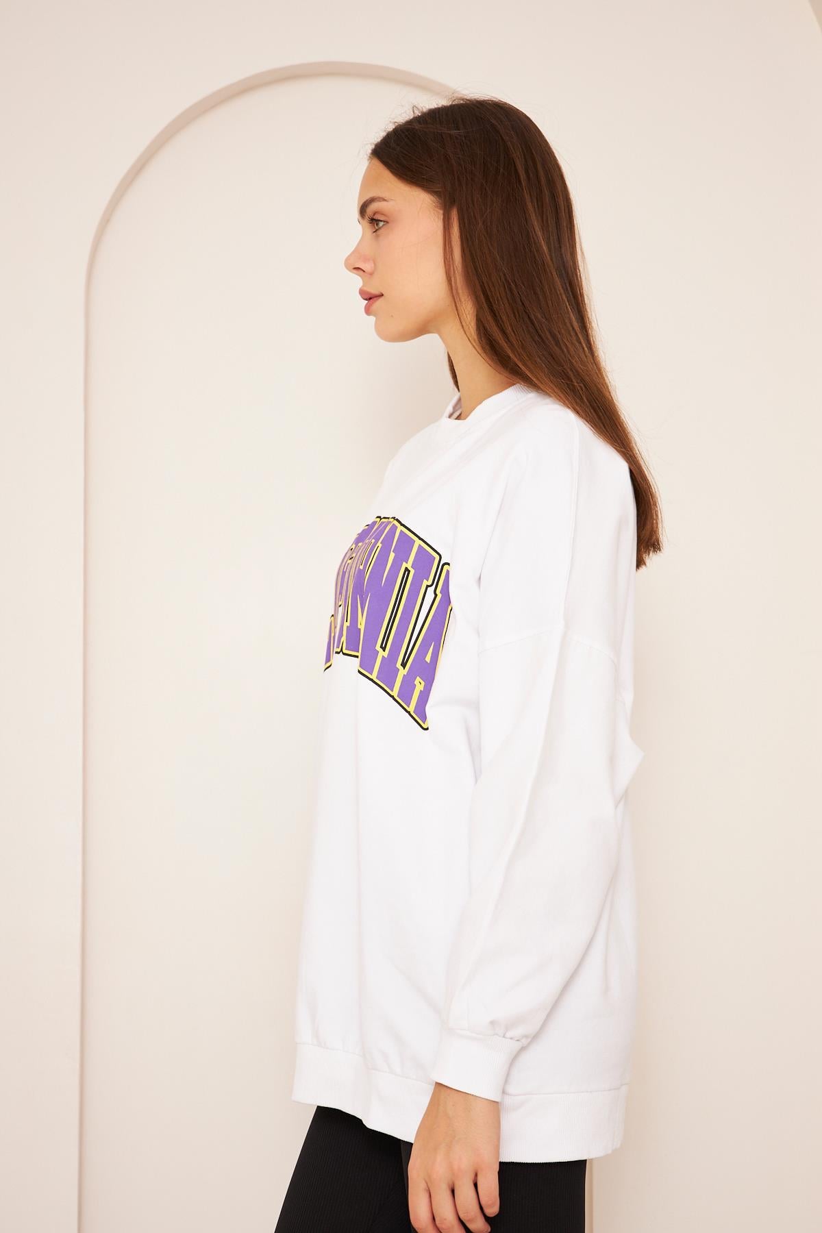 Oversize %100 Pamuklu Şardonlu Sweatshırt 22907b4 -beyaz
