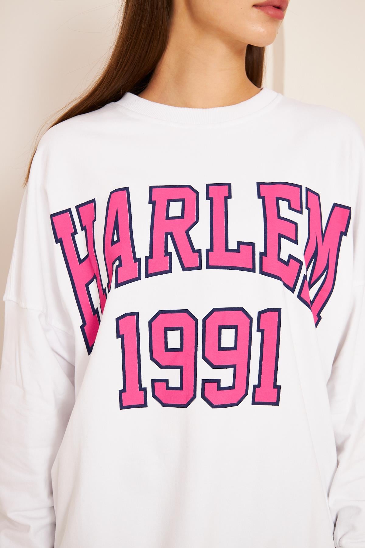 Oversize %100 Pamuklu Şardonlu Sweatshırt 22907b3 -beyaz