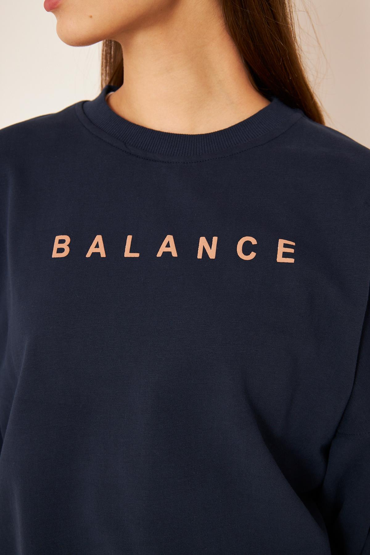 Oversize %100 Pamuklu Şardonlu Sweatshırt 22907b2 -lacivert