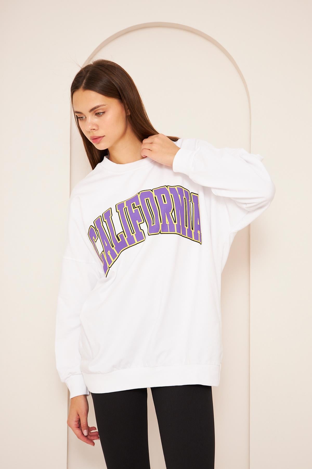 Oversize %100 Pamuklu Şardonlu Sweatshırt 22907b4 -beyaz