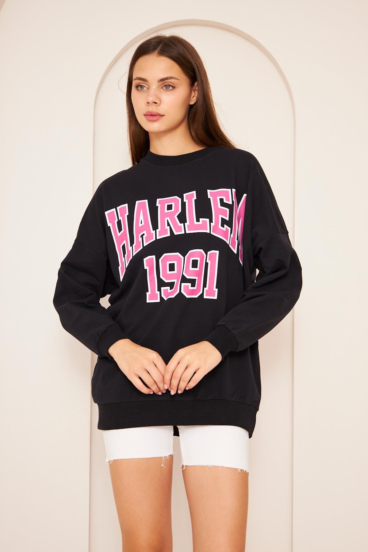 Oversize %100 Pamuklu Şardonlu Sweatshırt 22907b3 -siyah