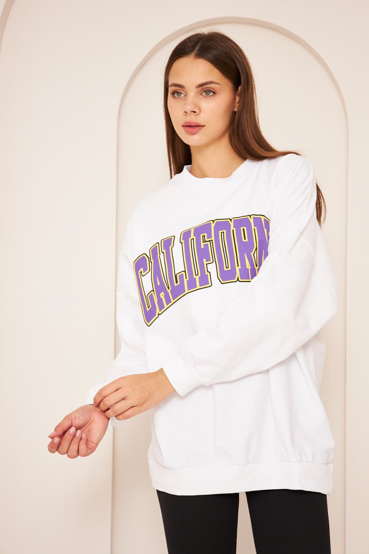 Oversize %100 Pamuklu Şardonlu Sweatshırt 22907b4 -beyaz