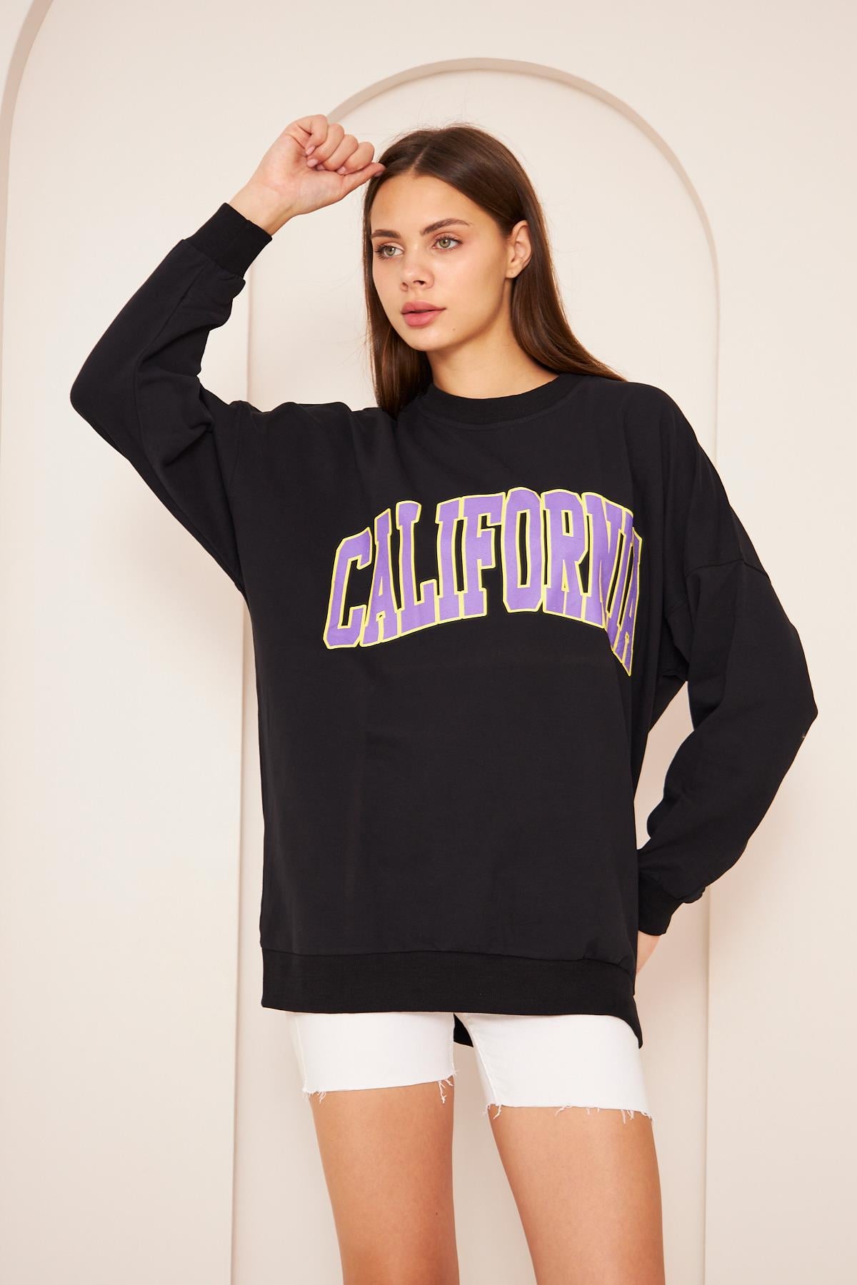 Oversize %100 Pamuklu Şardonlu Sweatshırt 22907b4 -siyah