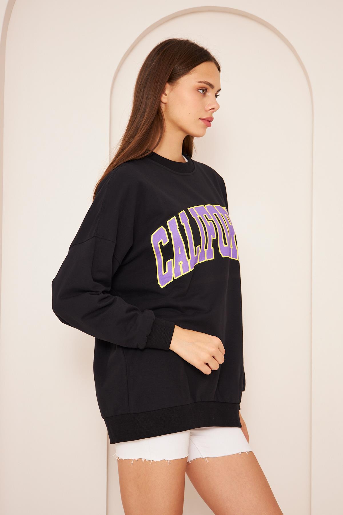 Oversize %100 Pamuklu Şardonlu Sweatshırt 22907b4 -siyah