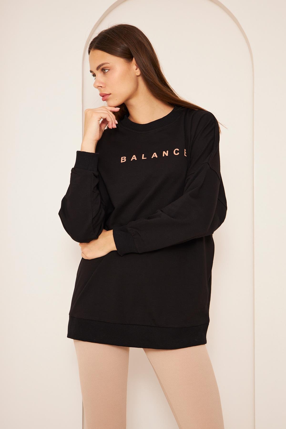 Oversize %100 Pamuklu Şardonlu Sweatshırt 22907b2 -siyah