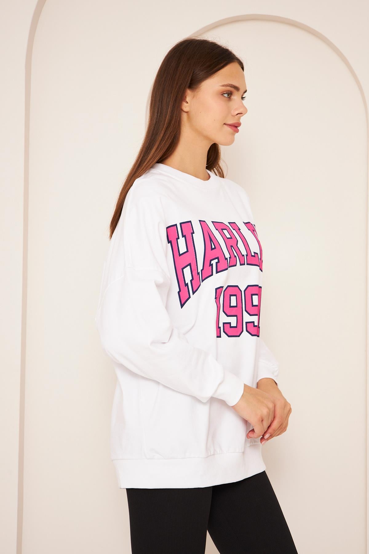 Oversize %100 Pamuklu Şardonlu Sweatshırt 22907b3 -beyaz