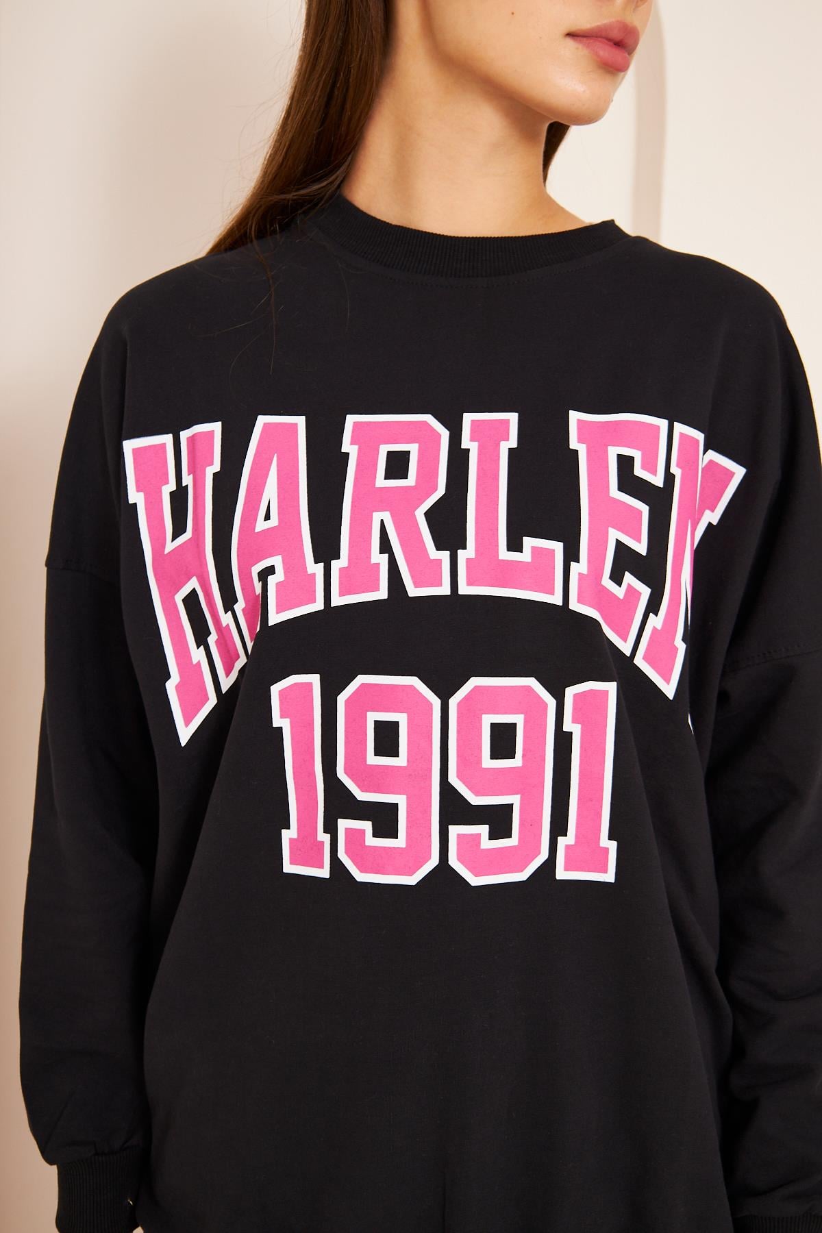 Oversize %100 Pamuklu Şardonlu Sweatshırt 22907b3 -siyah