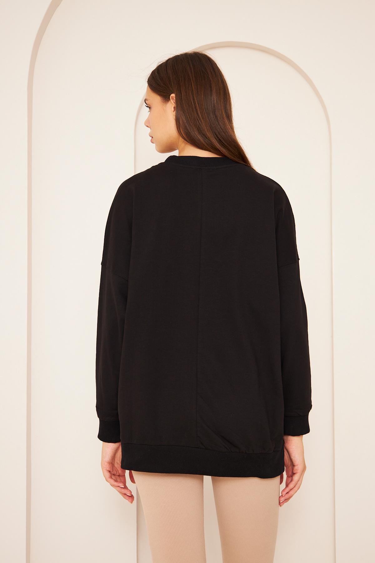 Oversize %100 Pamuklu Şardonlu Sweatshırt 22907b2 -siyah