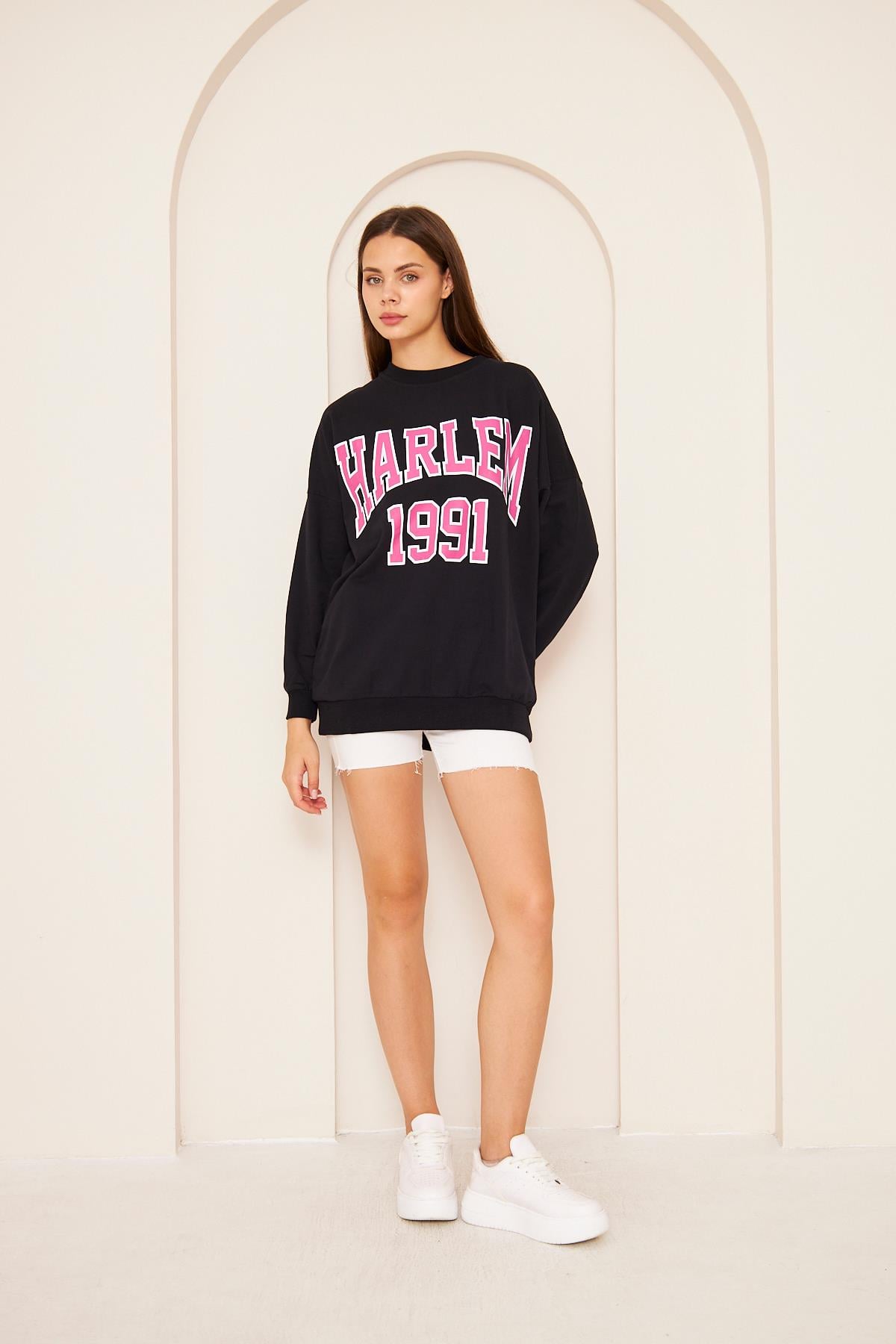 Oversize %100 Pamuklu Şardonlu Sweatshırt 22907b3 -siyah