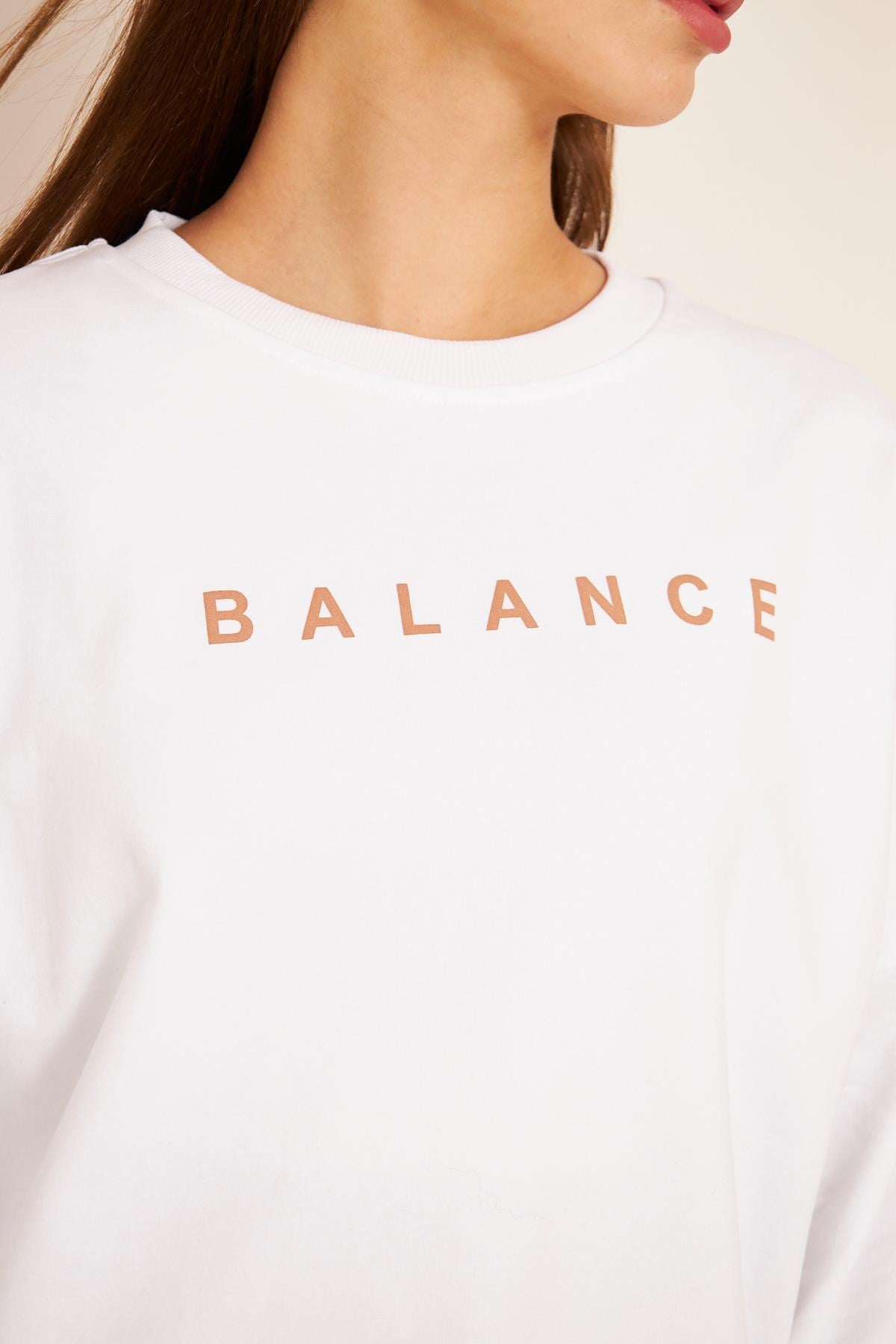 Oversize %100 Pamuklu Şardonlu Sweatshırt 22907b2 -beyaz