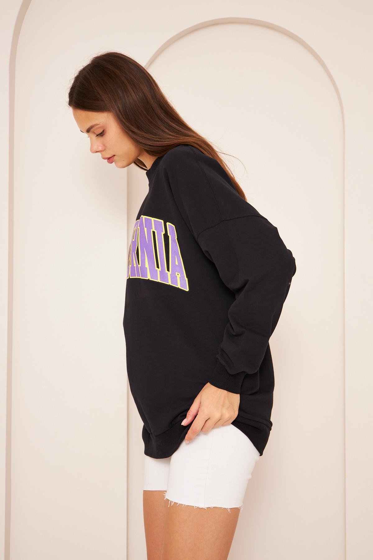 Oversize %100 Pamuklu Şardonlu Sweatshırt 22907b4 -siyah