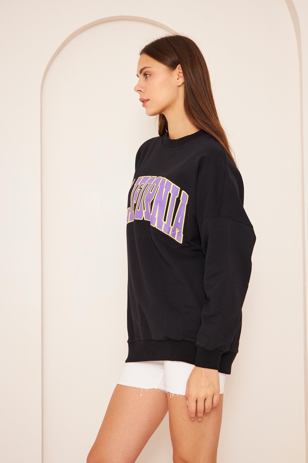 Oversize %100 Pamuklu Şardonlu Sweatshırt 22907b4 -siyah