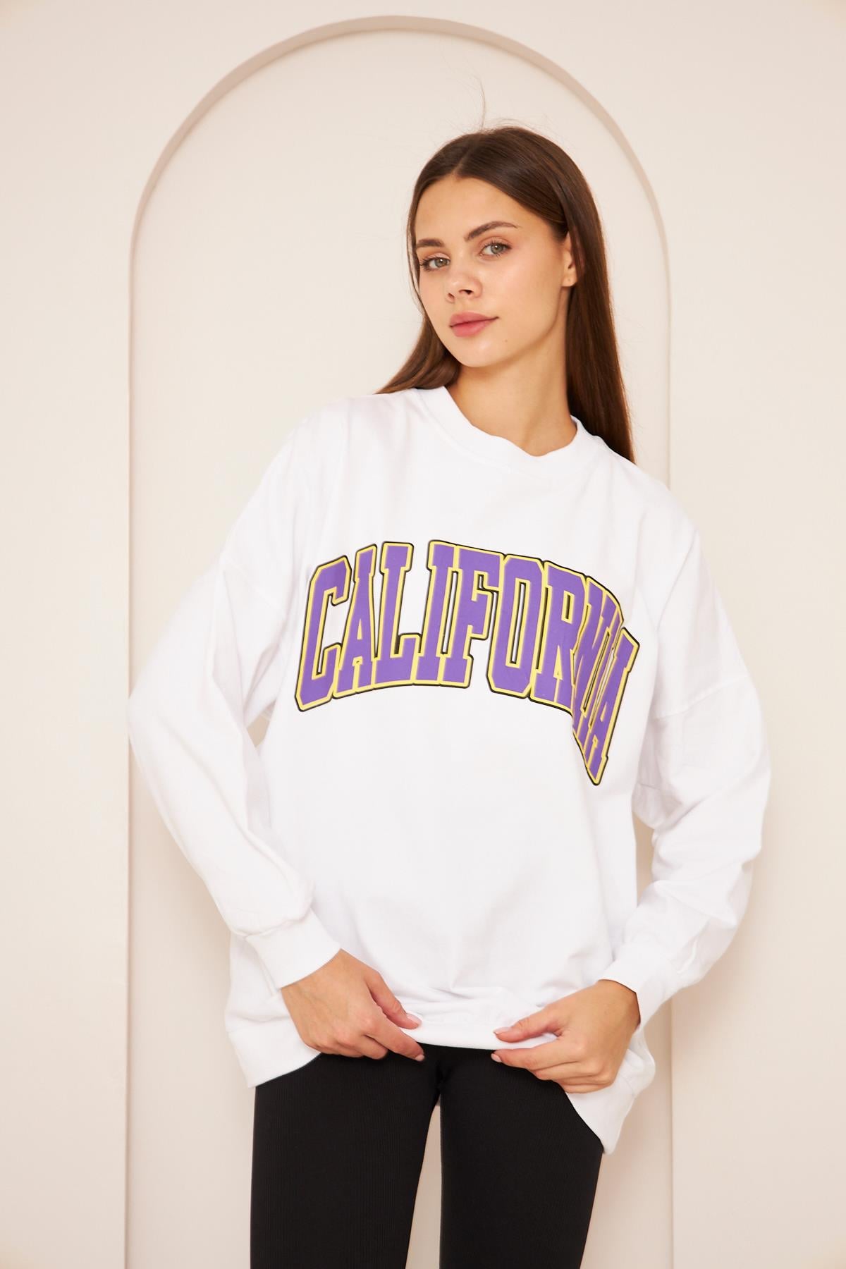 Oversize %100 Pamuklu Şardonlu Sweatshırt 22907b4 -beyaz
