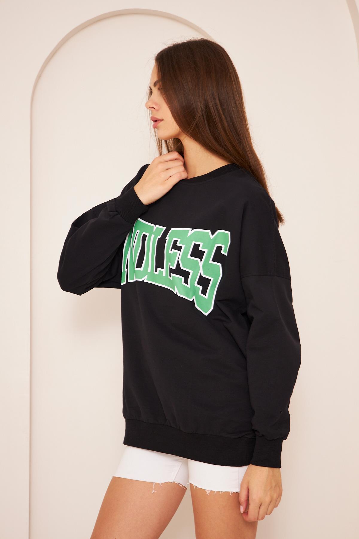 Oversize %100 Pamuklu Şardonlu Sweatshırt 22907b1 -siyah