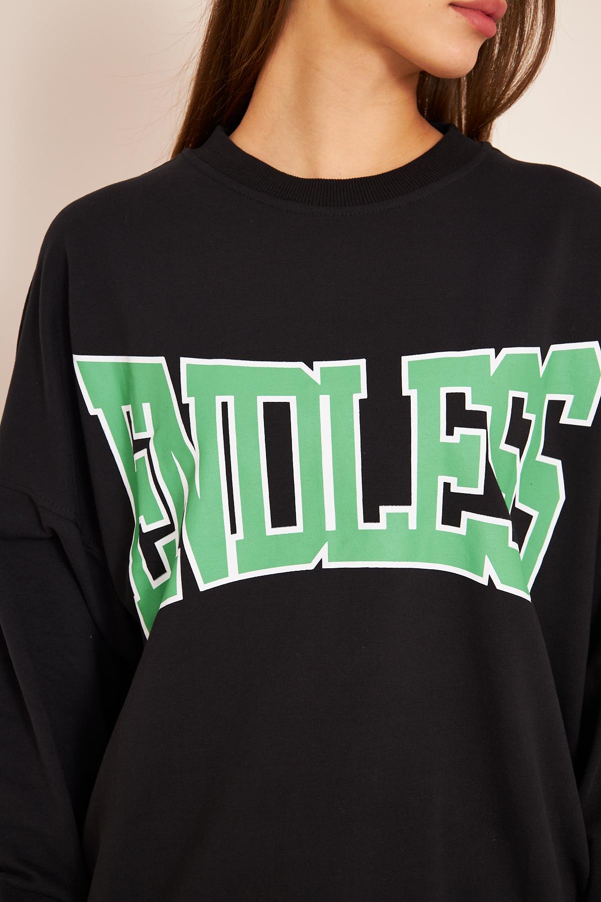 Oversize %100 Pamuklu Şardonlu Sweatshırt 22907b1 -siyah