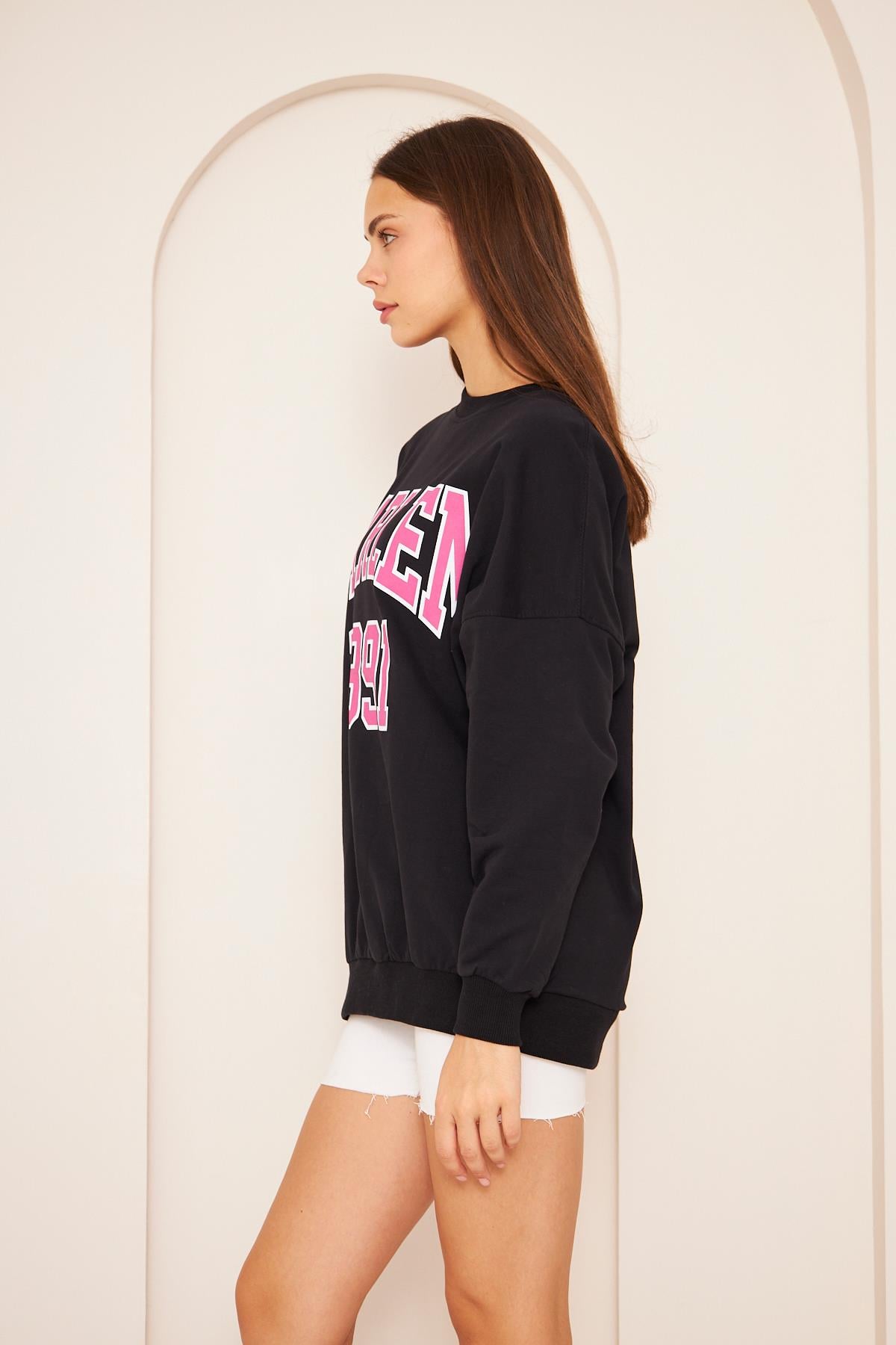 Oversize %100 Pamuklu Şardonlu Sweatshırt 22907b3 -siyah