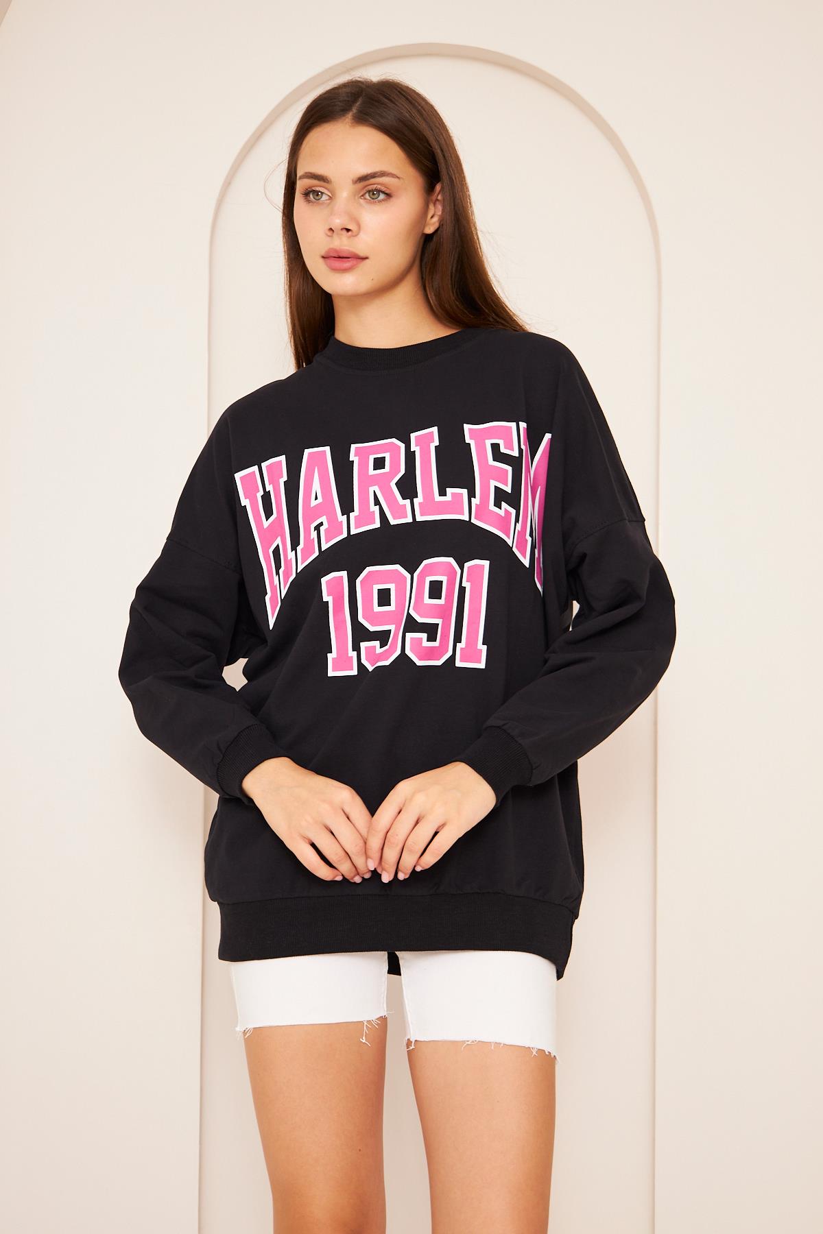 Oversize %100 Pamuklu Şardonlu Sweatshırt 22907b3 -siyah