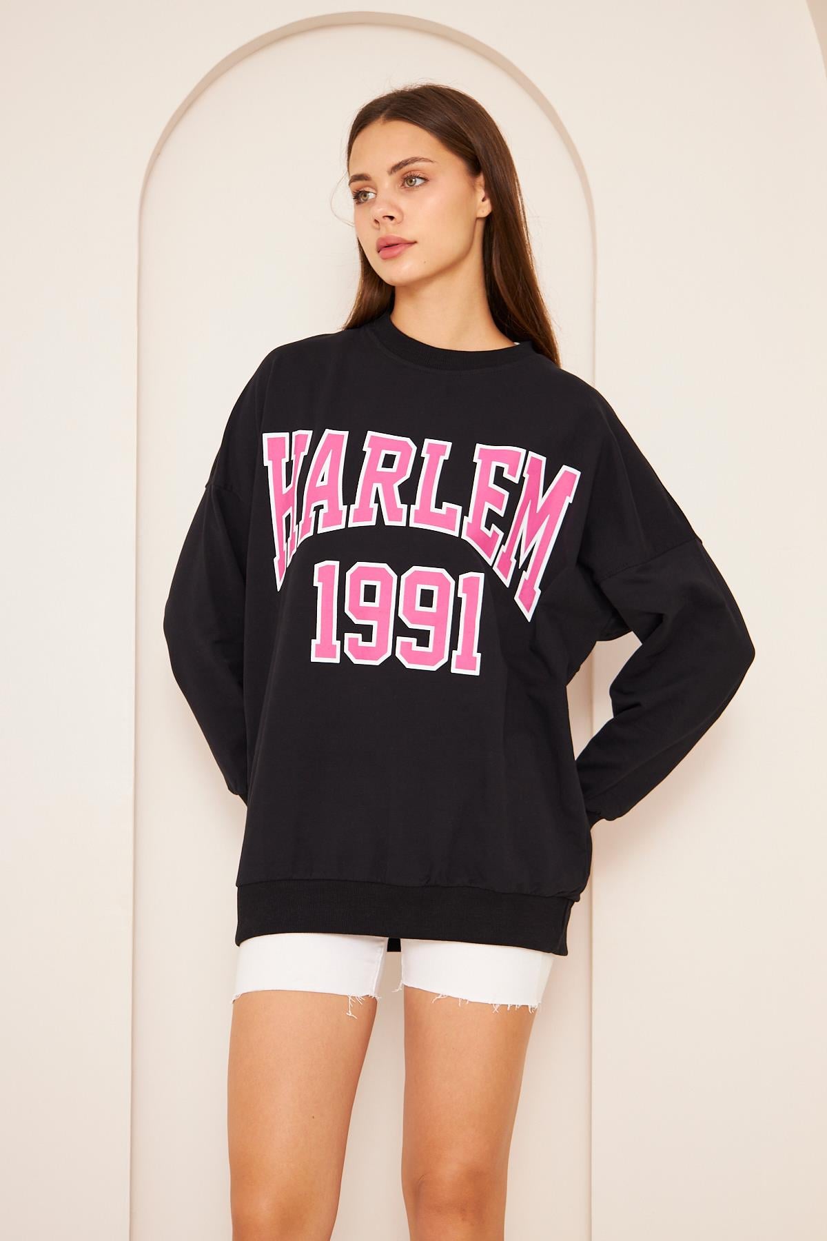 Oversize %100 Pamuklu Şardonlu Sweatshırt 22907b3 -siyah