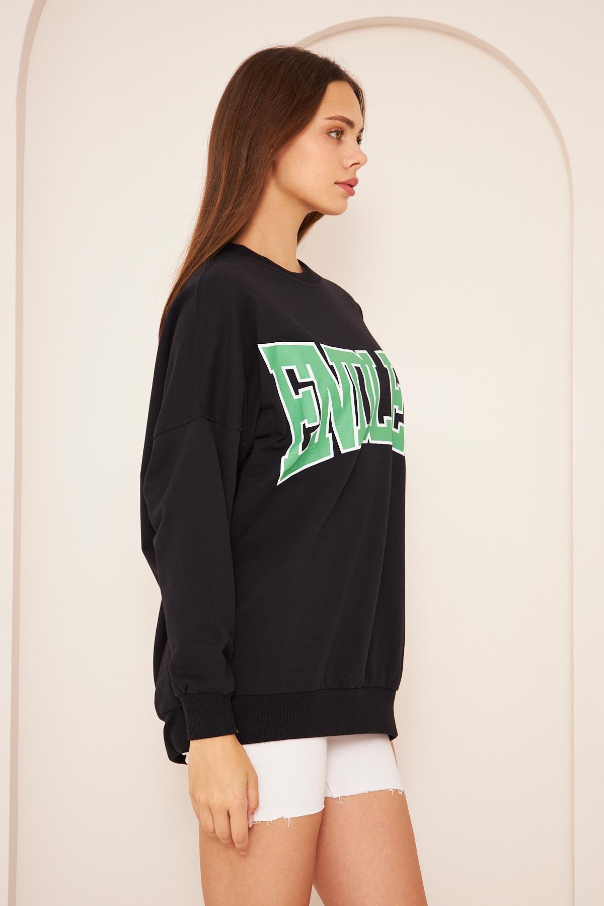 Oversize %100 Pamuklu Şardonlu Sweatshırt 22907b1 -siyah