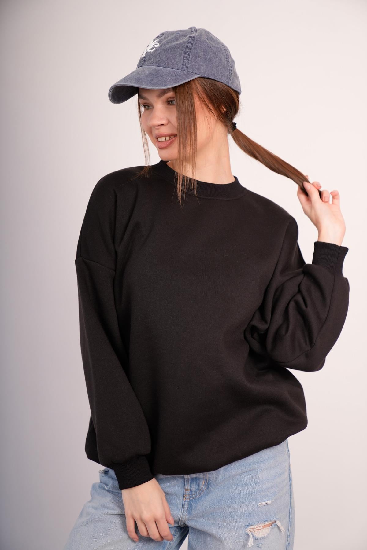 OVERSİZE SWEATSHIRT 3 İPLİK ŞARDONLU KALIN KIŞLIK