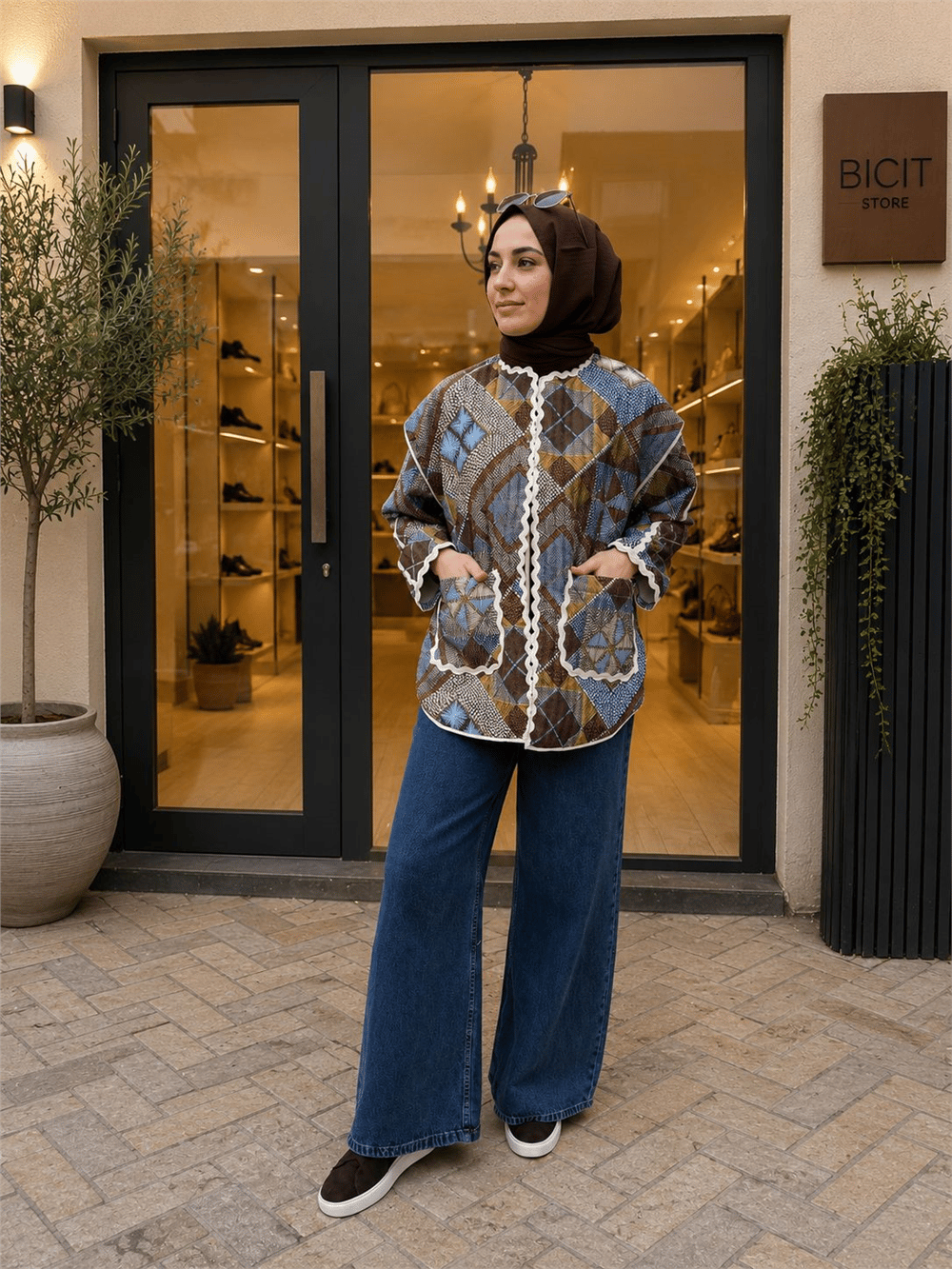 Almarwah 405019 Kadın Baklava Desenli Ceket