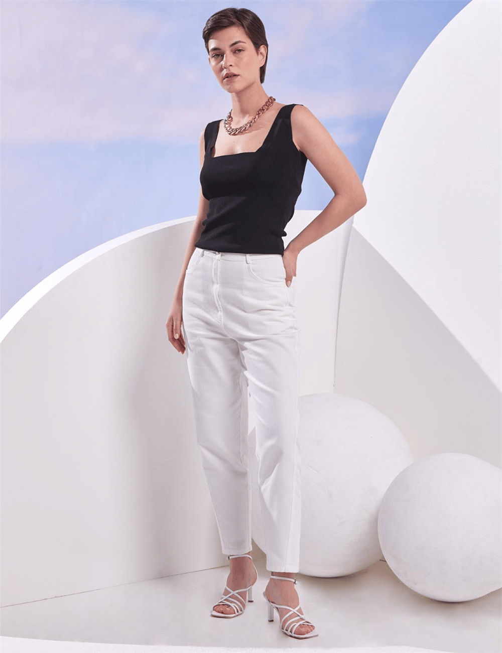 Kayra KA-SZ-JN011-02  Kadın Denim Kot Dar Paça Beyaz Pantolon