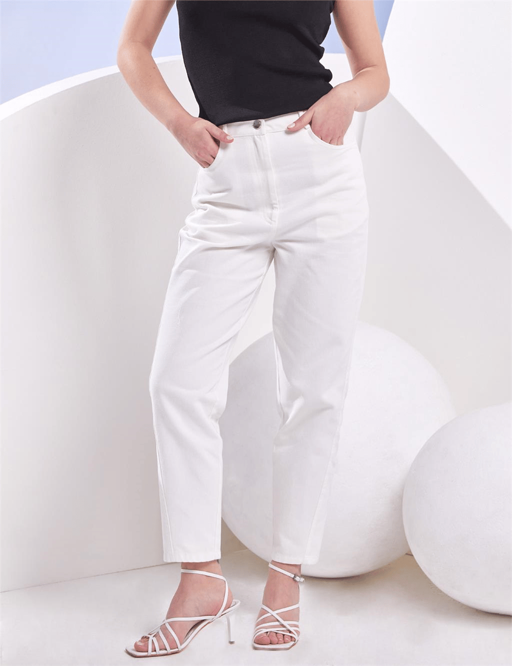 Kayra KA-SZ-JN011-02  Kadın Denim Kot Dar Paça Beyaz Pantolon