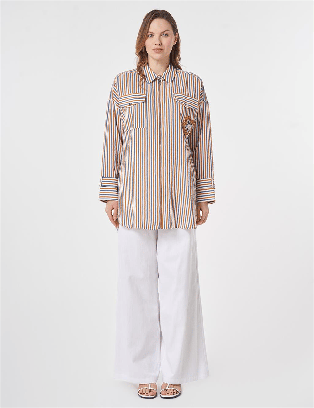 Kayra KY-B26-81070  Kadın Çizgili Cepli Tunik