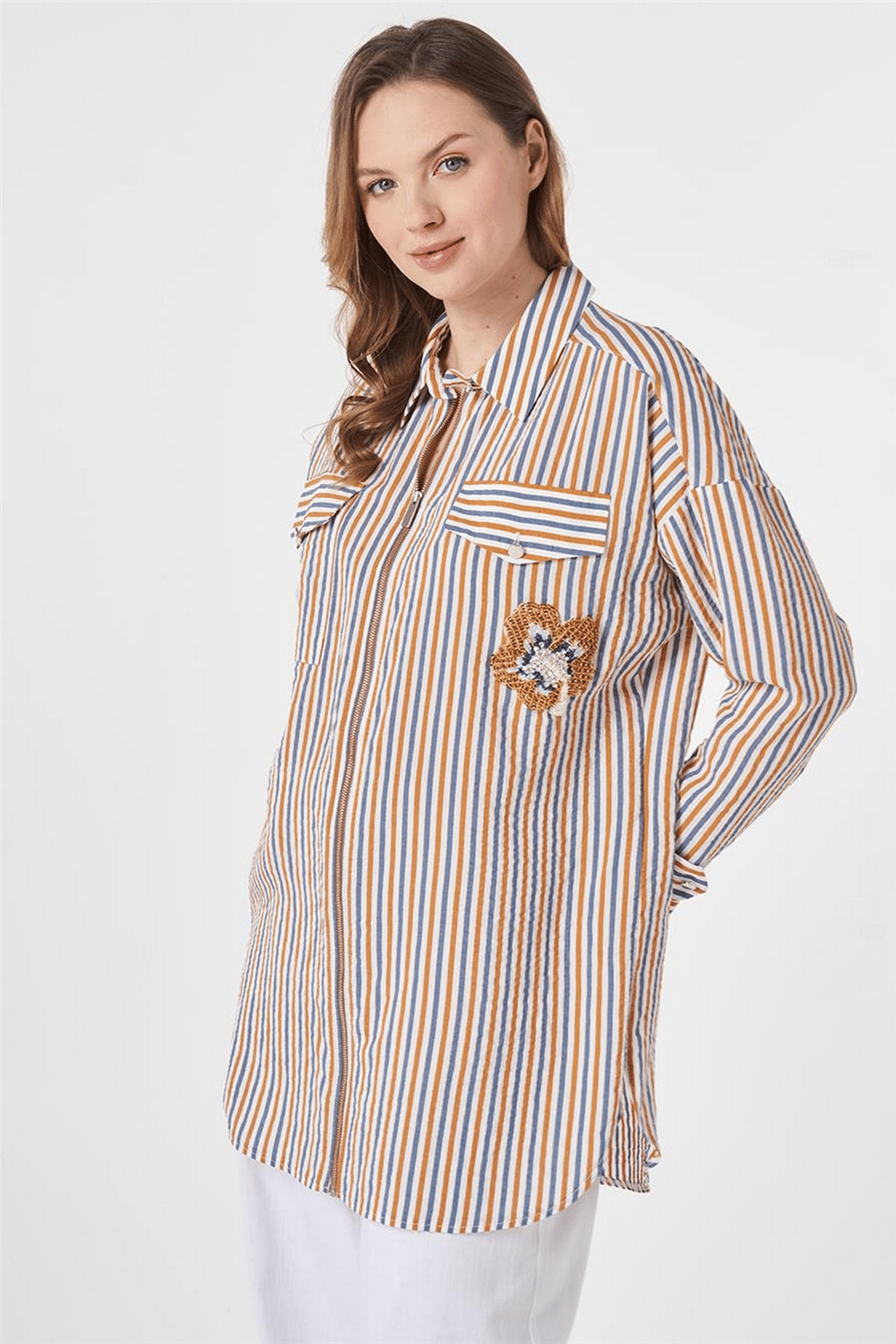 Kayra KY-B26-81070  Kadın Çizgili Cepli Tunik