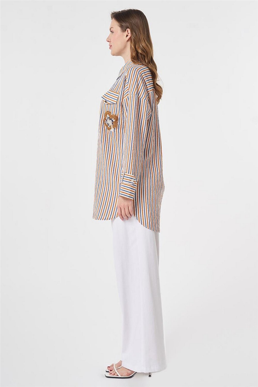Kayra KY-B26-81070  Kadın Çizgili Cepli Tunik