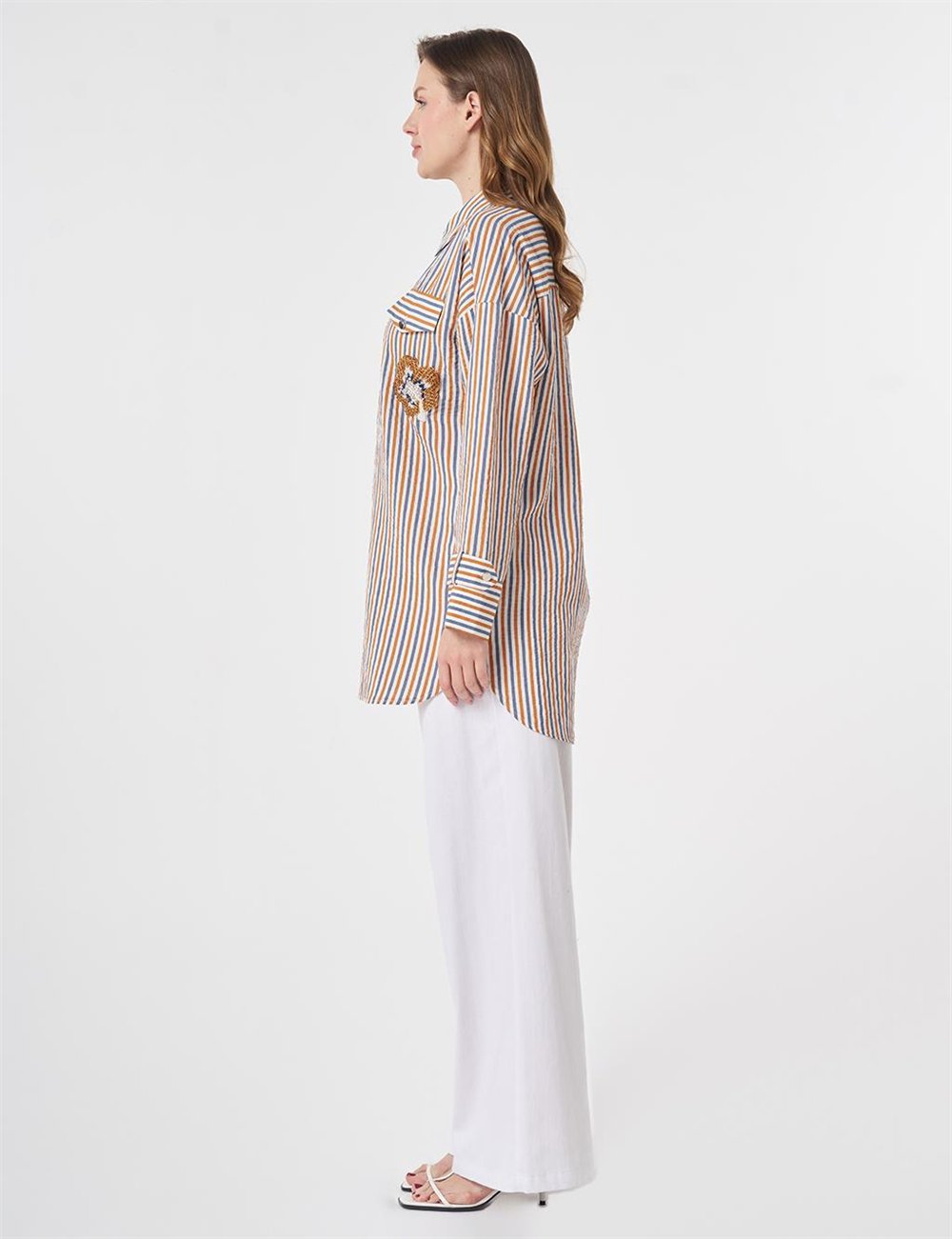 Kayra KY-B26-81070  Kadın Çizgili Cepli Tunik