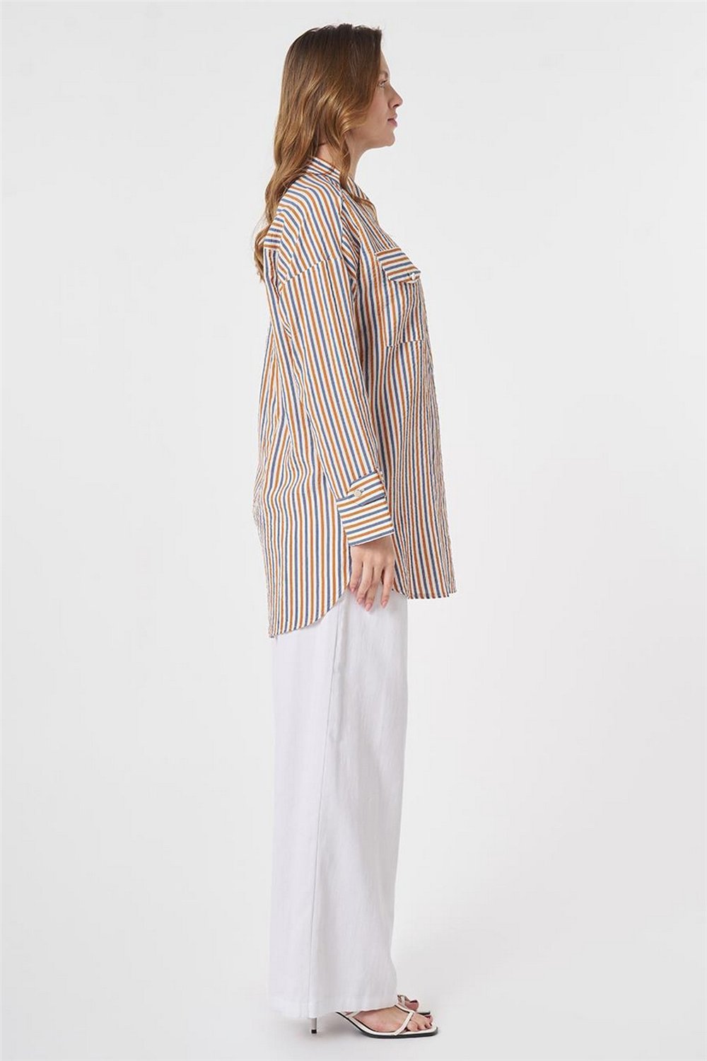 Kayra KY-B26-81070  Kadın Çizgili Cepli Tunik