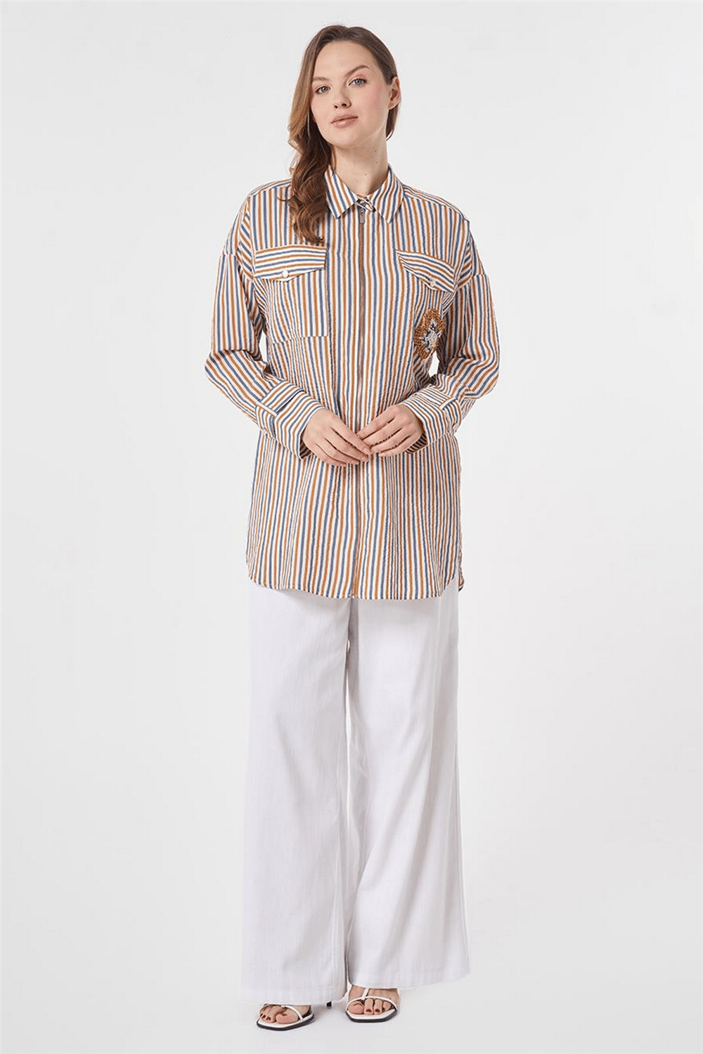 Kayra KY-B26-81070  Kadın Çizgili Cepli Tunik