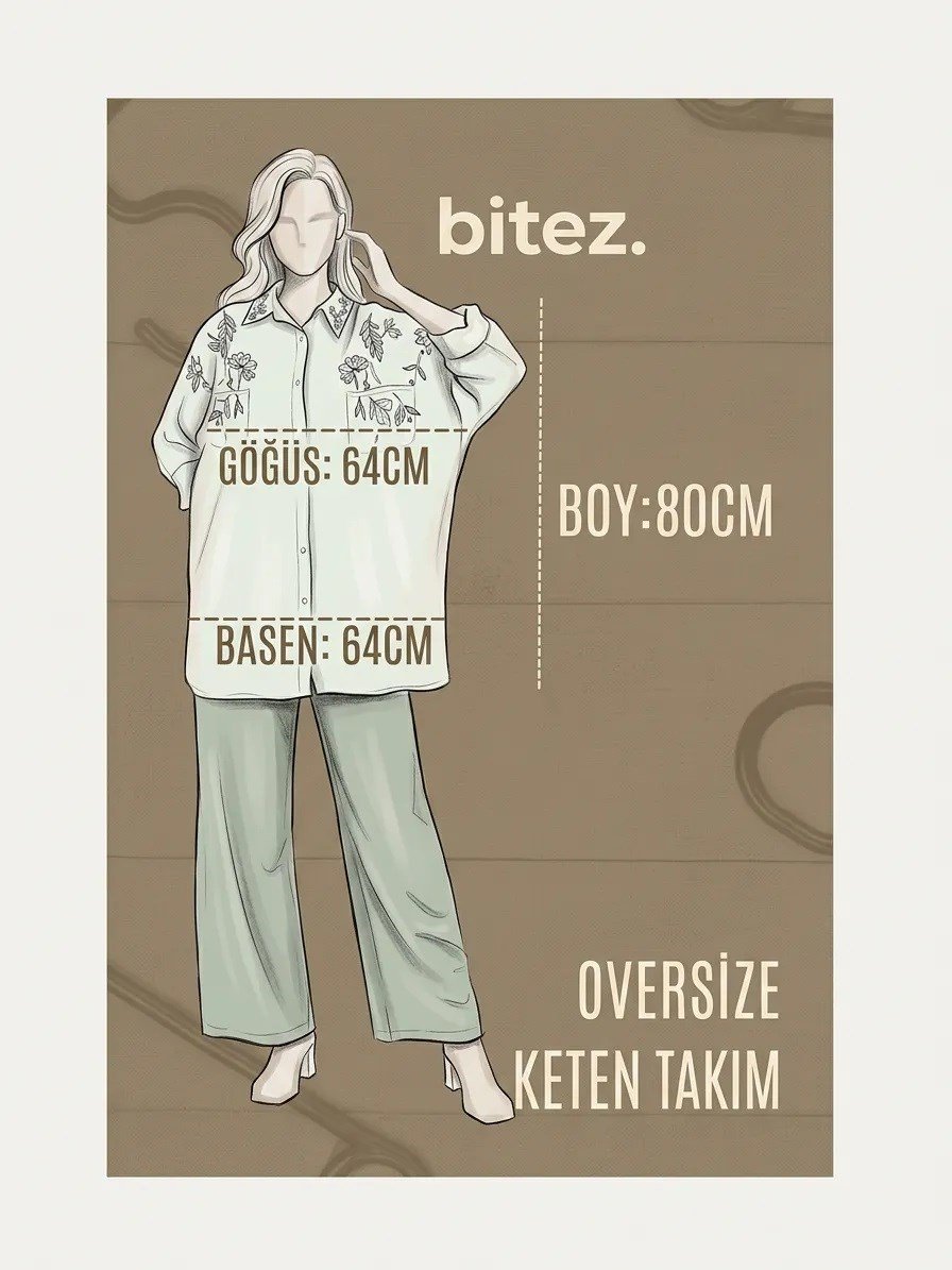 NAKIŞ İŞLEMELİ TAŞLI OVERSİZE KETEN GÖMLEK17672