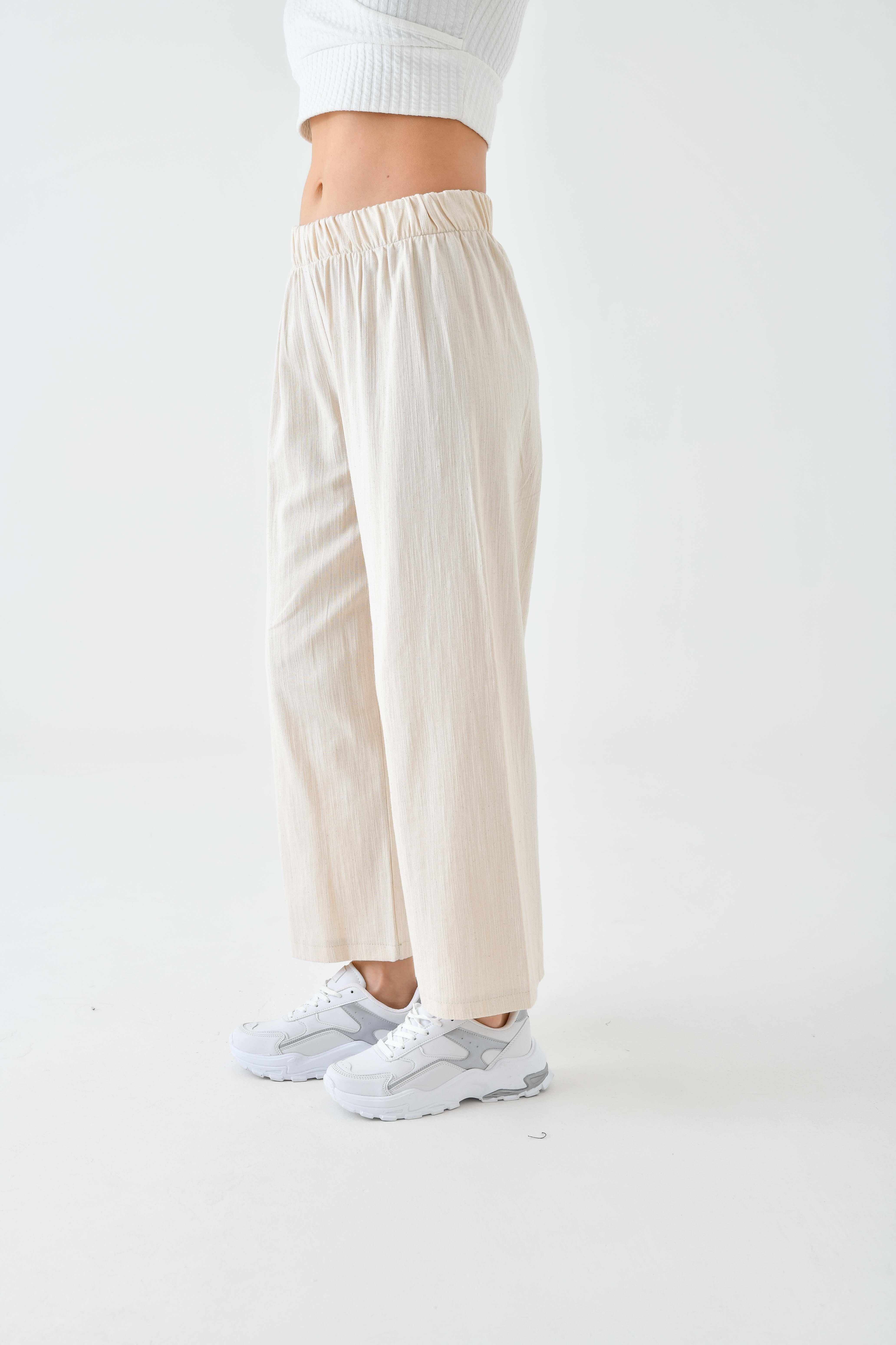 BELİ LASTİKLİ BOL PAÇA HAM KETEN PANTOLON17341